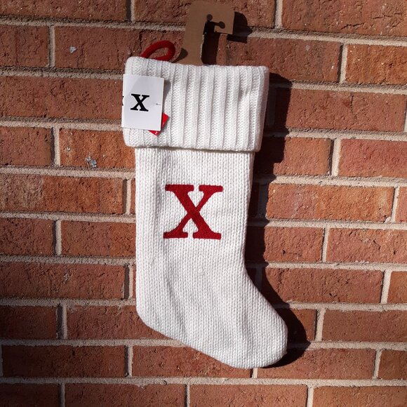 Knit Monogram Christmas Stocking - White - Letter X - Picture 3 of 5